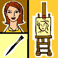 Woman, paintbrush, and easel.